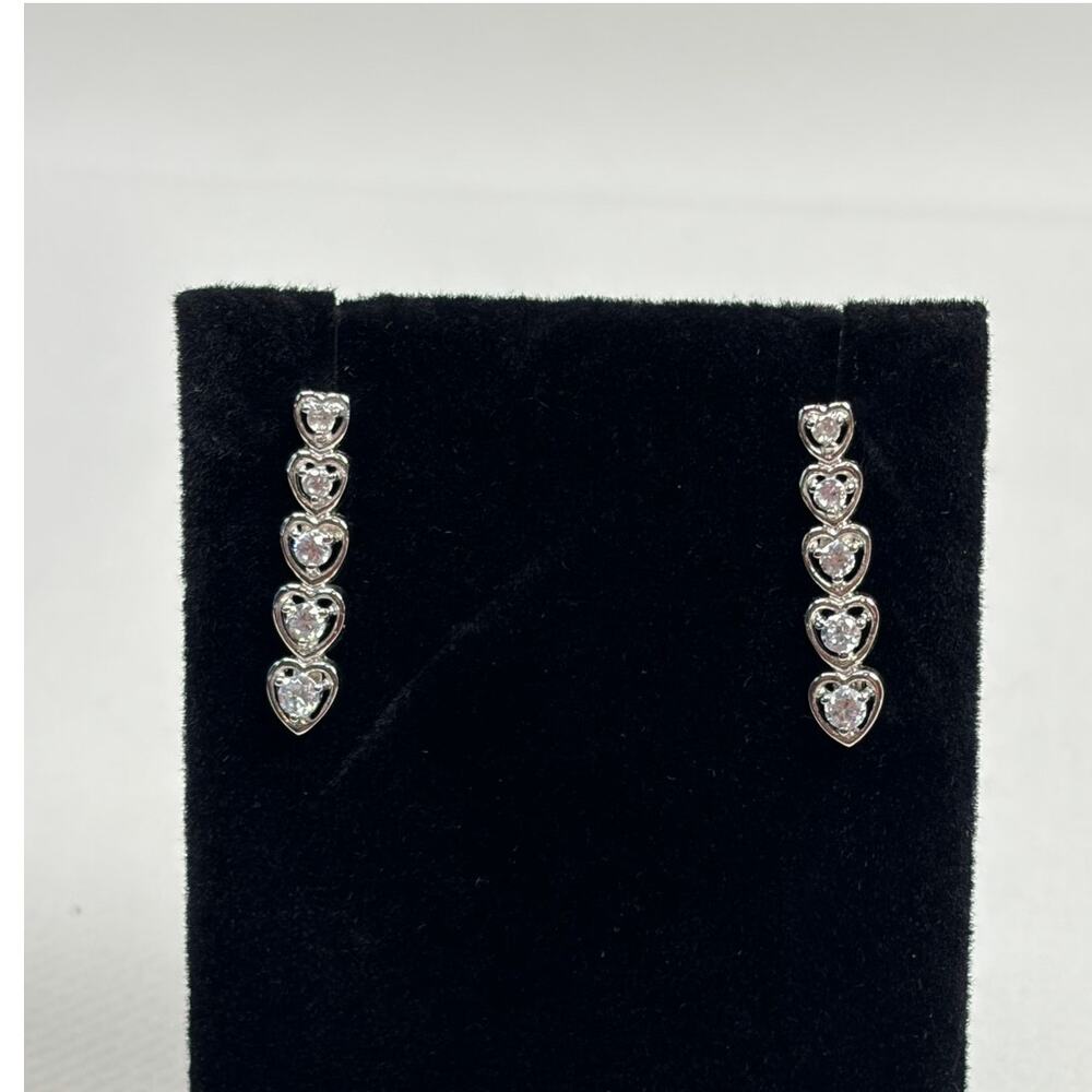 Caspian International CI 925 Heart Drop Earrings CZ 5 Hearts Sterling Silver